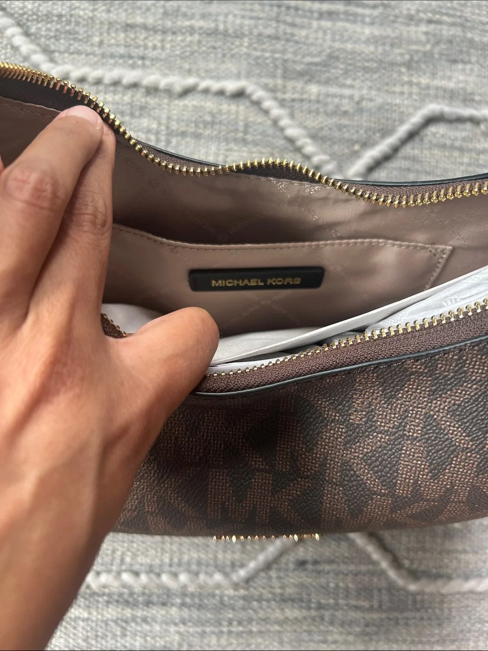 Michael Kors Preston Small Hobo Crescent Shoulder Bag in Brown MK Coated Canvas